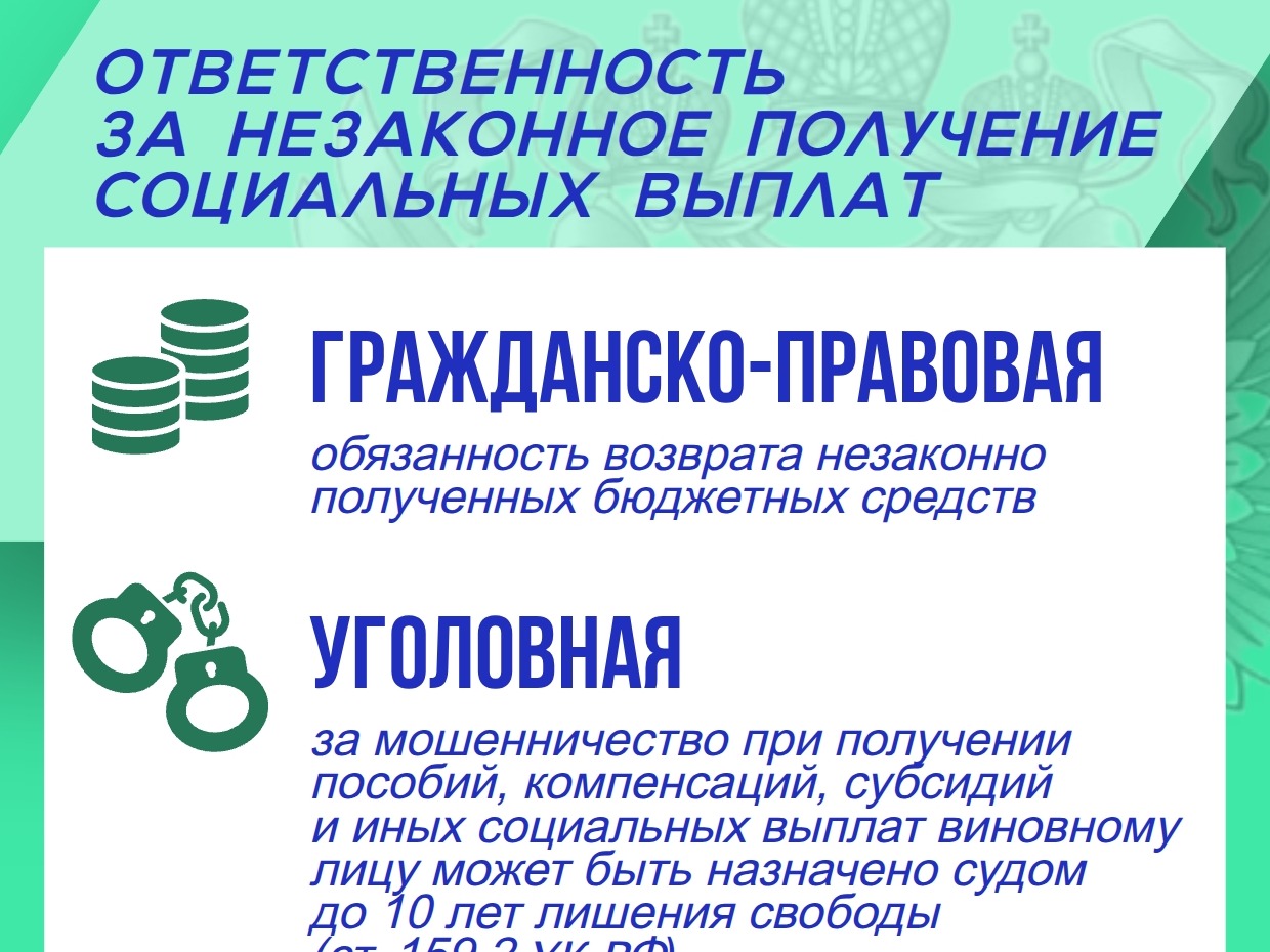 «ОБ ОТВЕТСТВЕННОСТИ ЗА НЕЗАКОННОЕ ПОЛУЧЕНИЕ СОЦИАЛЬНЫХ ВЫПЛАТ».